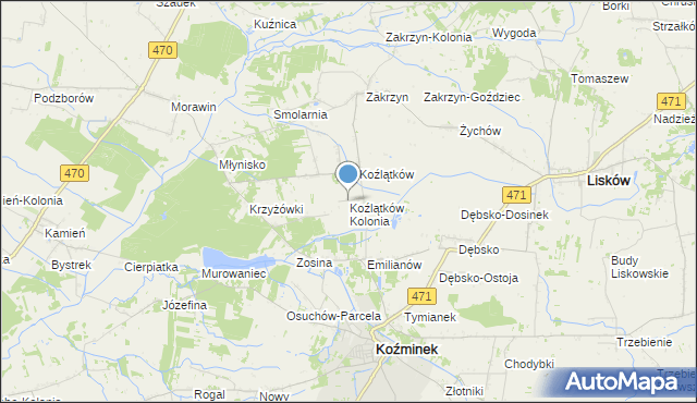 mapa Koźlątków Kolonia, Koźlątków Kolonia na mapie Targeo